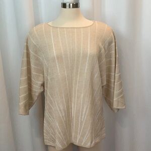 Ming Wang Cream and White Crew Neck Sweater